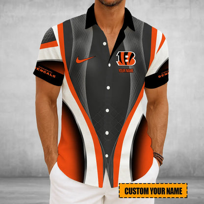 LIMITED EDITION - NEW CUSTOMIZED NFL16 CCB CINCINNATI BENGALS SHORT SLEEVE BUTTON-UP SHIRT