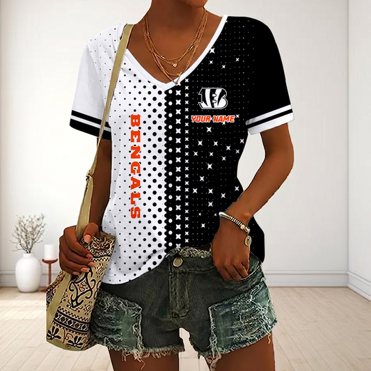 FINAL SALE - NEW CUSTOMIZED NFL16 CCB CINCINNATI BENGALS V-NECK FEMALE SHIRT