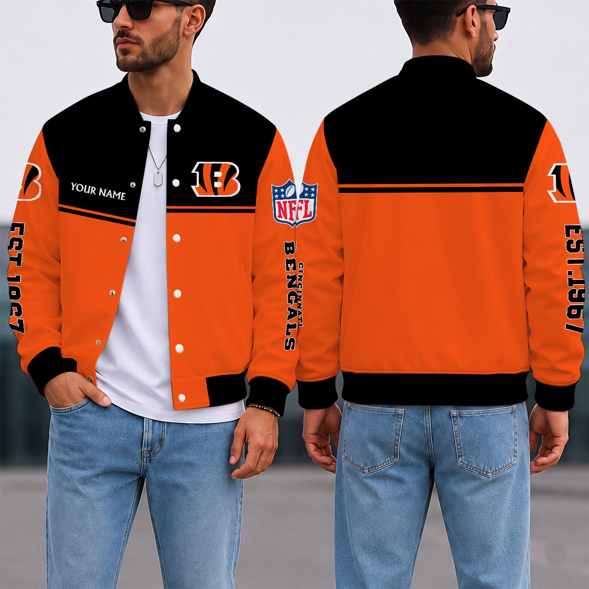 FINAL SALE - NEW CUSTOMIZED NFL16 CCB CINCINNATI BENGALS SATIN VARSITY & BASEBALL JACKET