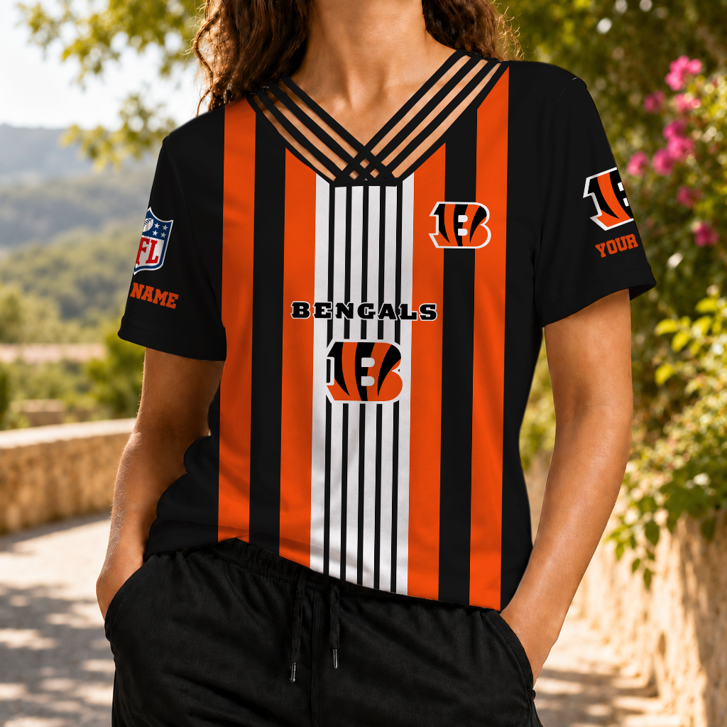 FINAL SALE - NEW CUSTOMIZED NFL16 CCB CINCINNATI BENGALS V-NECK SHIRT