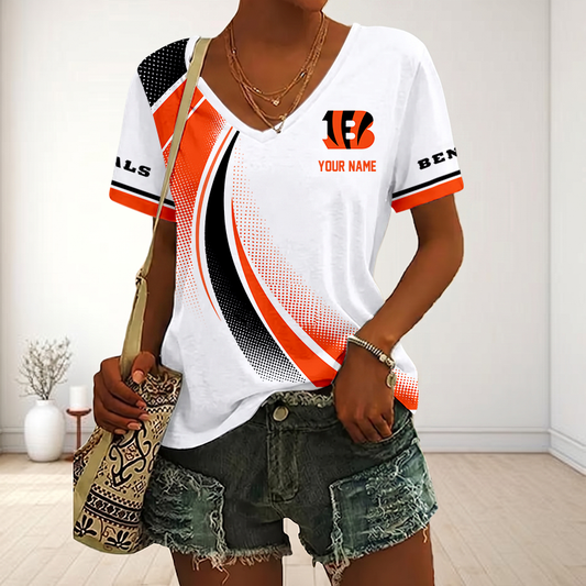 FINAL SALE - NEW CUSTOMIZED NFL16 CCB CINCINNATI BENGALS V-NECK FEMALE SHIRT