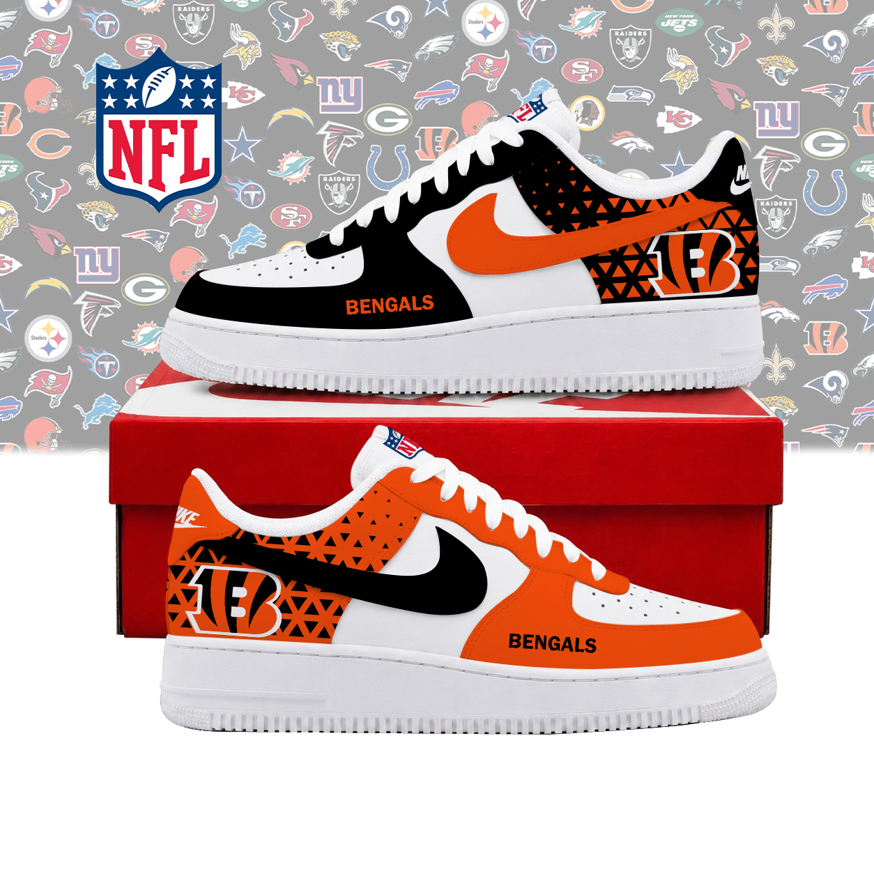 SPECIAL EDITION - NEW CUSTOMIZED NFL16 CCB CINCINNATI BENGALS AF1 SHOES