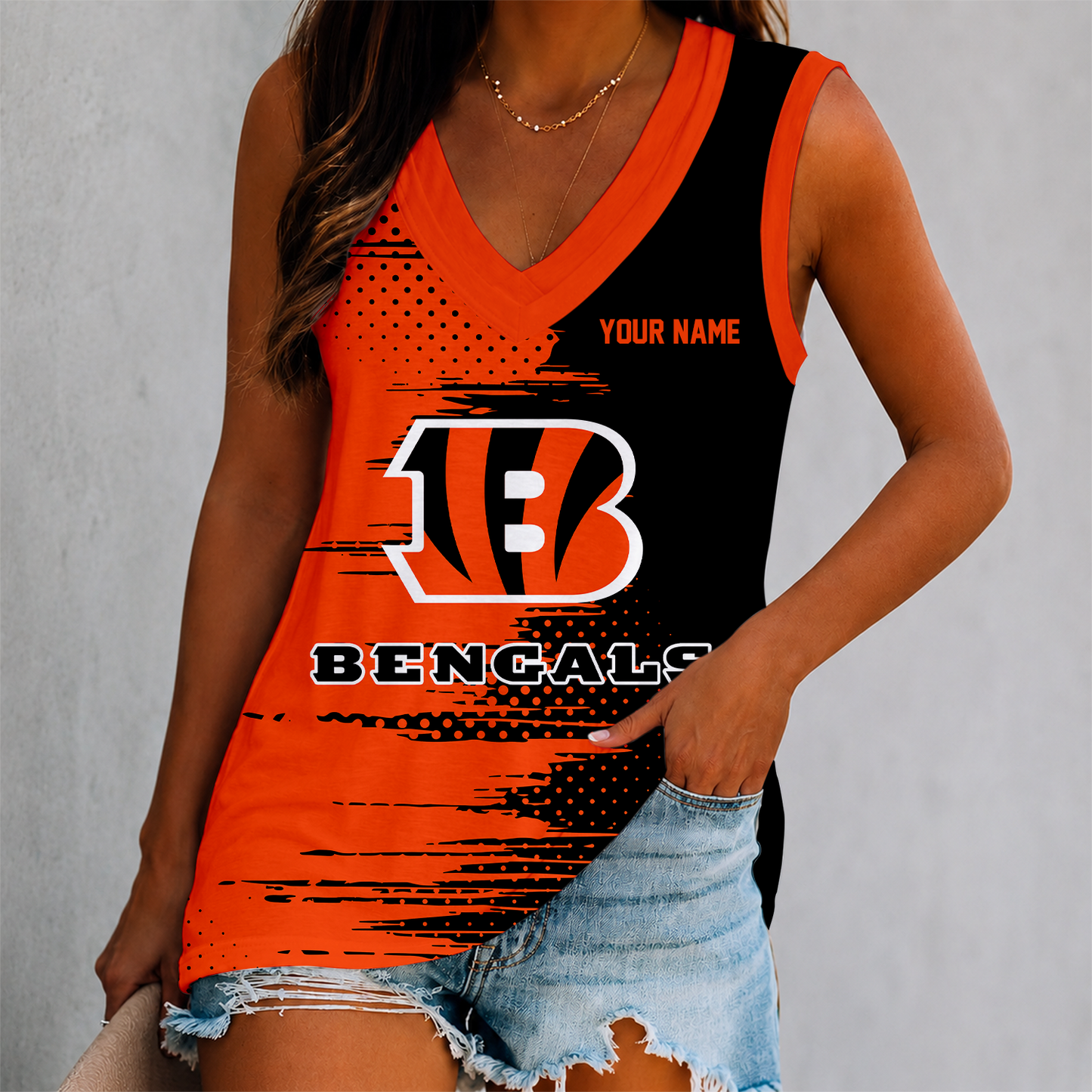 FINAL SALE - NEW CUSTOMIZED NFL16 CCB CINCINNATI BENGALS WOMEN'S V-NECK TANK TOP