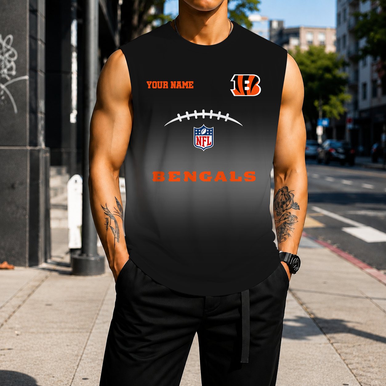 VIRAL EDITION - NEW CUSTOMIZED NFL16 CCB CINCINNATI BENGALS MEN'S GYM SHIRT