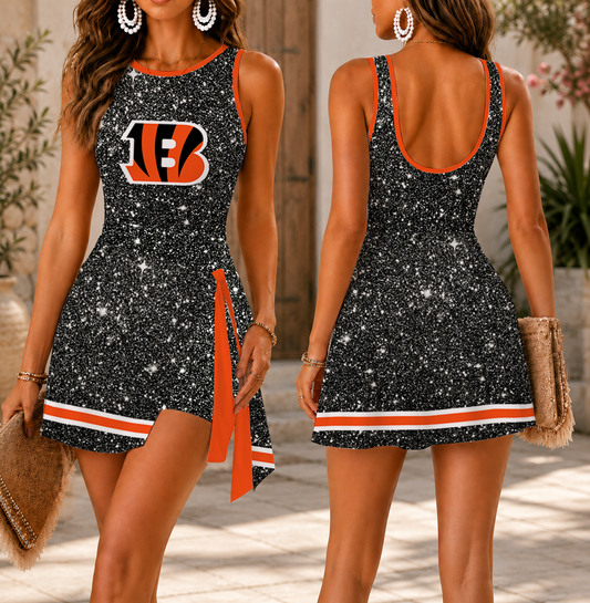 FINAL SALE - NEW CUSTOMIZED NFL16 CCB CINCINNATI BENGALS WOMEN'S SUMMER SKORT DRESS