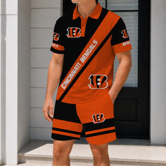 FINAL SALE - NEW CUSTOMIZED NFL16 CCB CINCINNATI BENGALS POLO SHIRT & SHORT PANTS SET