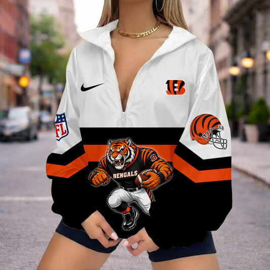 FINAL SALE - NEW CUSTOMIZED NFL16 CCB CINCINNATI BENGALS V-NECK ZIPPER SWEATSHIRT JACKET