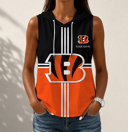 FINAL SALE - NEW CUSTOMIZED NFL16 CCB CINCINNATI BENGALS WOMEN'S SLEEVELESS HOODED POCKET TANK TOP