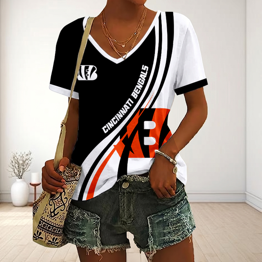 LIMITED EDITION - NEW CUSTOMIZED NFL16 CCB CINCINNATI BENGALS V-NECK FEMALE SHIRT