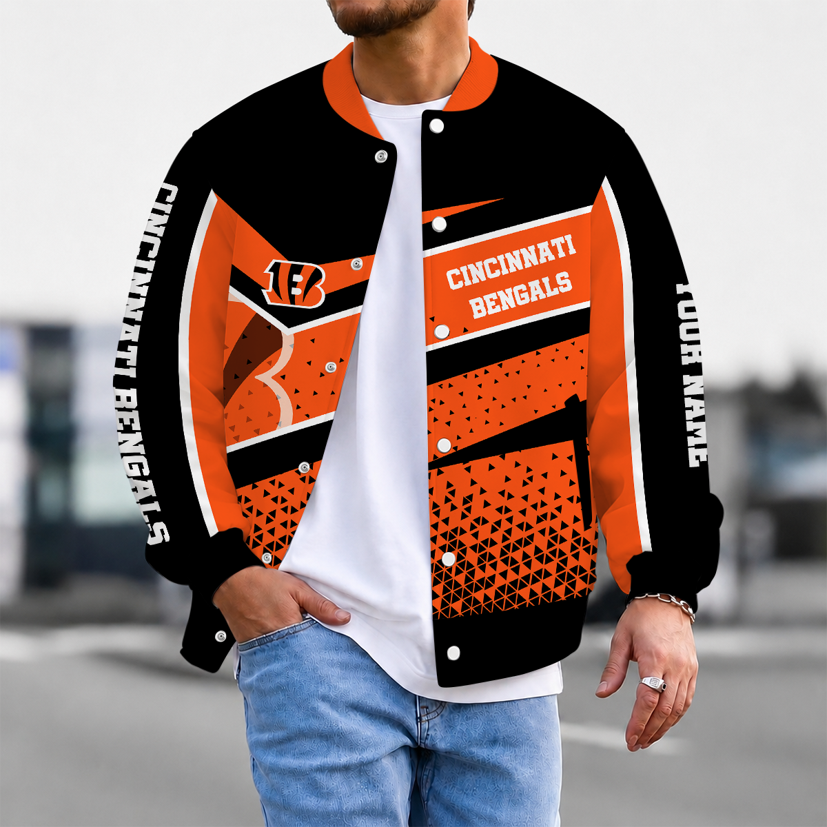 FLASH SALE - NEW CUSTOMIZED NFL16 CCB CINCINNATI BENGALS SATIN VARSITY & BASEBALL JACKET