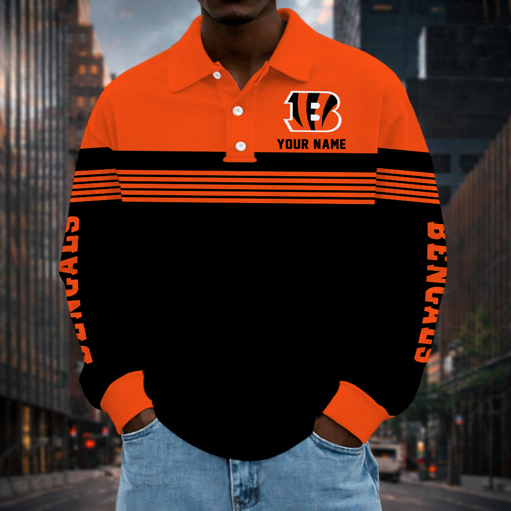 EXCLUSIVE EDITION - NEW CUSTOMIZED NFL16 CCB CINCINNATI BENGALS LONG SLEEVE POLO SHIRT