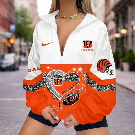 FINAL SALE - NEW CUSTOMIZED NFL16 CCB CINCINNATI BENGALS V-NECK ZIPPER SWEATSHIRT JACKET