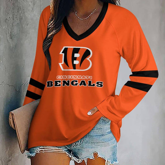 FLASH SALE - NEW CUSTOMIZED NFL16 CCB CINCINNATI BENGALS WOMEN'S V-NECK LONG SLEEVED SHIRT