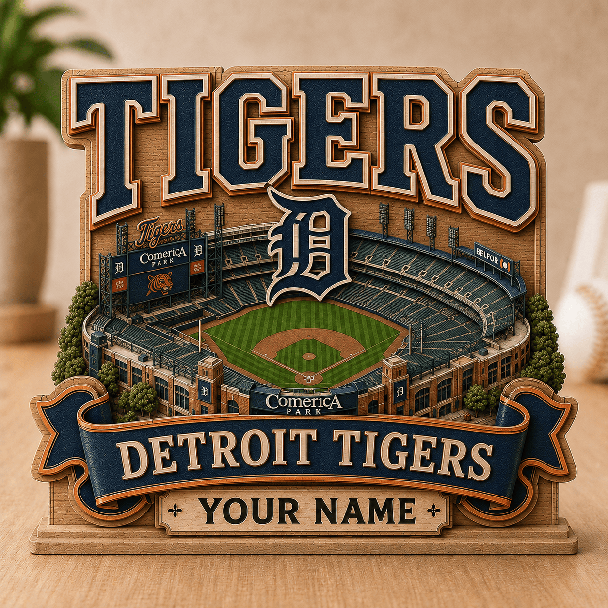 FLASH SALE - NEW CUSTOMIZED MLB16 DTS DETROIT TIGERS 3-LAYER WOODEN BLOCK