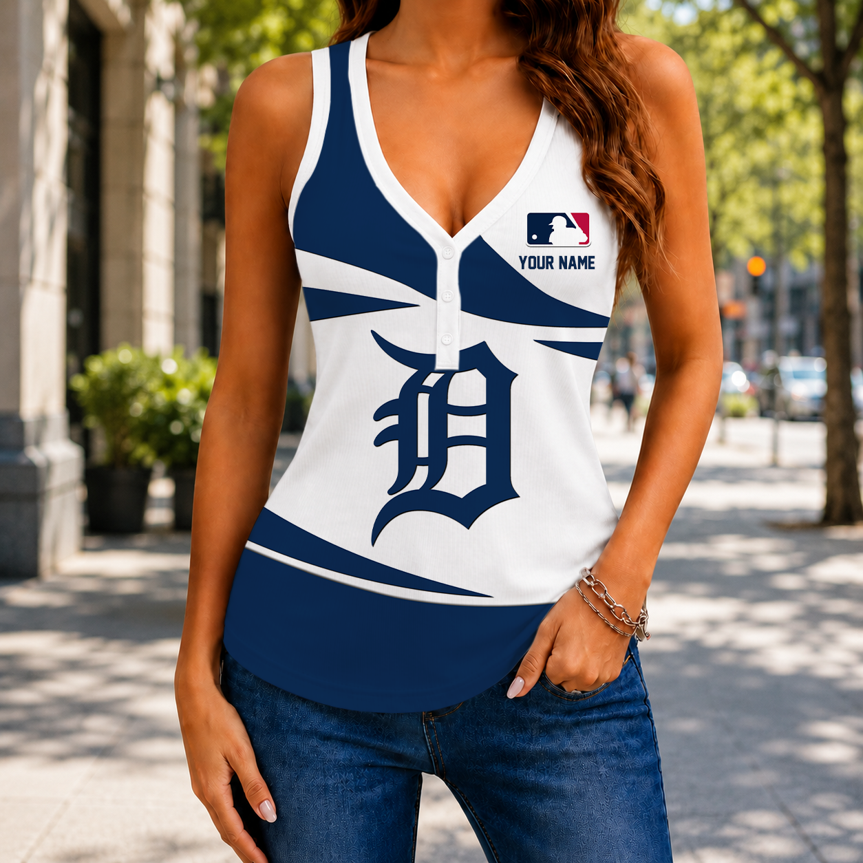FINAL SALE - NEW CUSTOMIZED MLB16 DTS DETROIT TIGERS WOMEN'S V-NECK TANK TOP