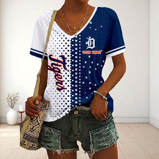 FINAL SALE - NEW CUSTOMIZED MLB16 DTS DETROIT TIGERS V-NECK FEMALE SHIRT