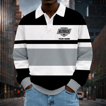 LIMITED EDITION - NEW CUSTOMIZED NHL16 LAK LA KINGS MEN LONG SLEEVE POLO
