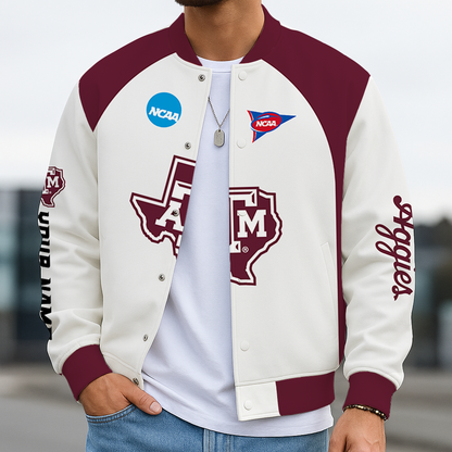 LIMITED DROP - NEW CUSTOMIZED NCAA FOOTBALL BOWL SUBDIVISION 16 TAA TEXAS A&M AGGIES BASEBALL JACKET, SATIN VARSITY JACKET