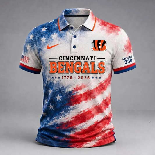 LIMITED EDITION - NEW CUSTOMIZED NFL16 CCB CINCINNATI BENGALS USA 250TH ANNIVERSARY POLO SHIRT, ZIP POLO SHIRT & T-SHIRTS