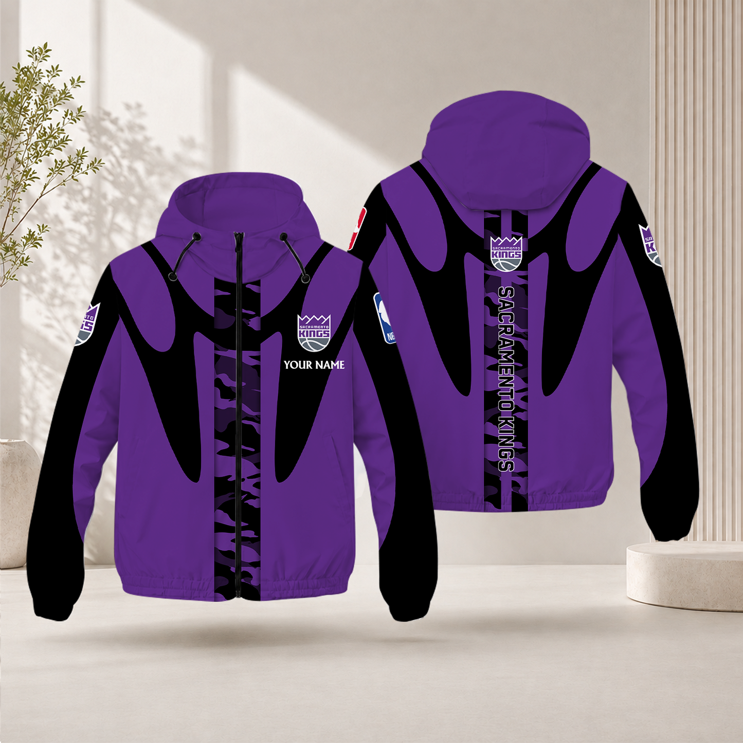 FINAL SALE - NEW CUSTOMIZED NBA16 SKI SACRAMENTO KINGS WINDBREAKER JACKET