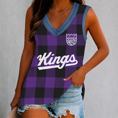 VIRAL EDITION - NEW CUSTOMIZED NBA16 SKI SACRAMENTO KINGS WOMEN'S V-NECK TANK TOP