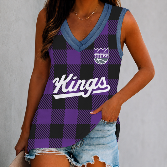 VIRAL EDITION - NEW CUSTOMIZED NBA16 SKI SACRAMENTO KINGS WOMEN'S V-NECK TANK TOP