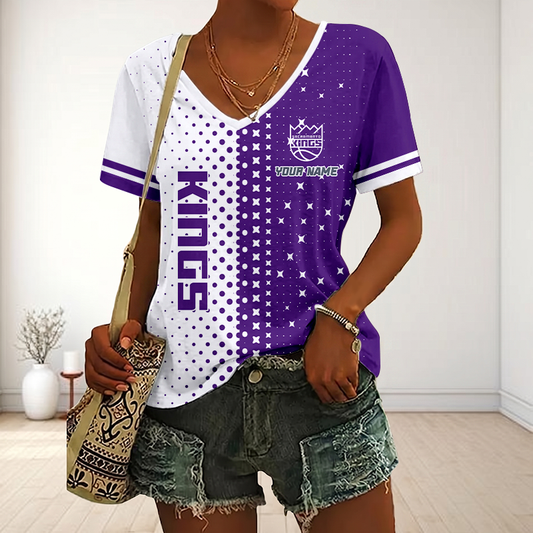 VIRAL EDITION - NEW CUSTOMIZED NBA16 SKI SACRAMENTO KINGS V-NECK FEMALE SHIRT