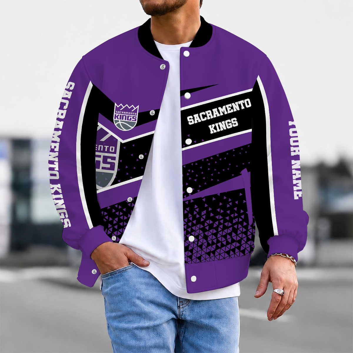 FLASH SALE - NEW CUSTOMIZED NBA16 SKI SACRAMENTO KINGS BASEBALL JACKET, SATIN VARSITY JACKET