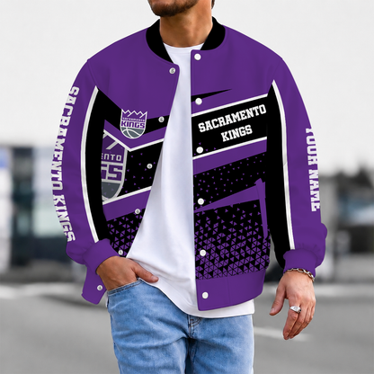 FLASH SALE - NEW CUSTOMIZED NBA16 SKI SACRAMENTO KINGS BASEBALL JACKET, SATIN VARSITY JACKET