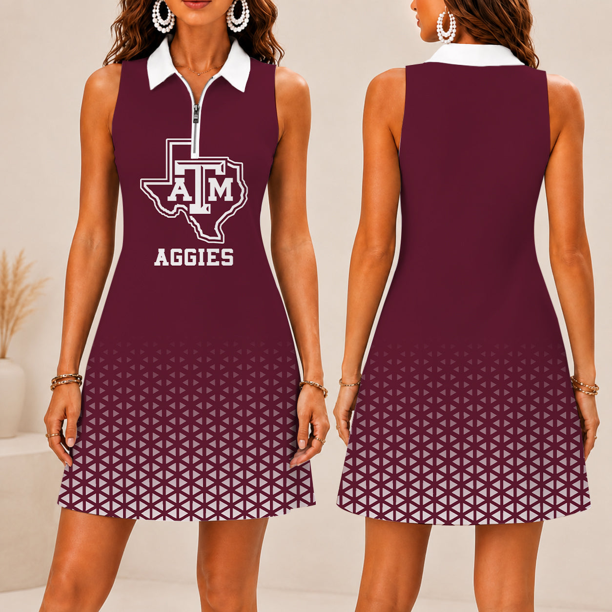 LIMITED EDITION - NEW CUSTOMIZED NCAA FBS16 TAA TEXAS A&M AGGIES WOMEN'S ZIP SLEEVELESS POLO DRESS