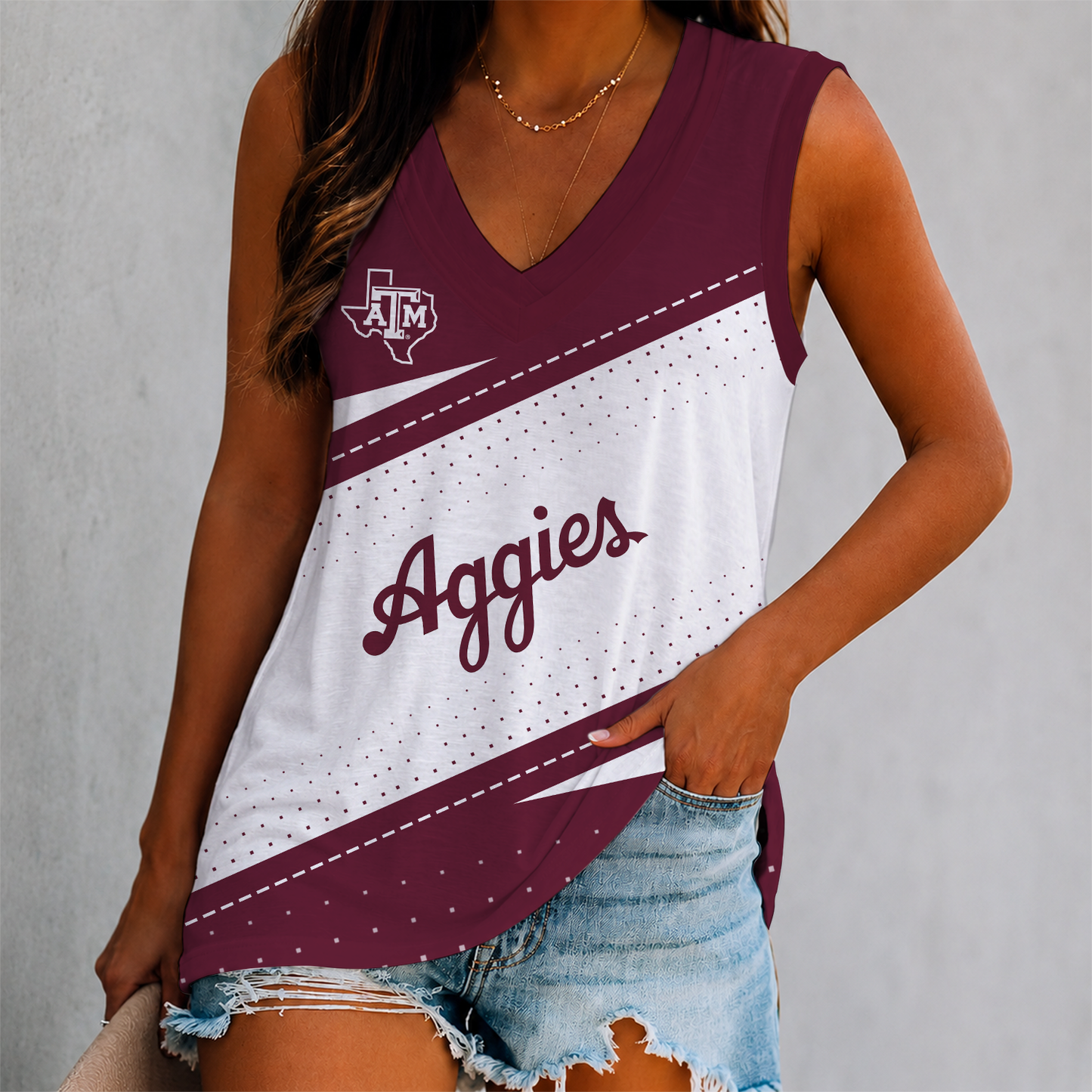 FINAL SALE - NEW CUSTOMIZED NCAA FBS16 TAA TEXAS A&M AGGIES WOMEN'S V-NECK TANK TOP