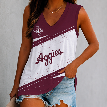 FINAL SALE - NEW CUSTOMIZED NCAA FBS16 TAA TEXAS A&M AGGIES WOMEN'S V-NECK TANK TOP