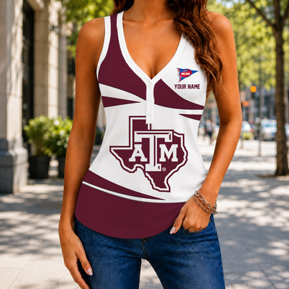 SPECIAL EDITION - NEW CUSTOMIZED NCAA FBS16 TAA TEXAS A&M AGGIES WOMEN'S V-NECK TANK TOP