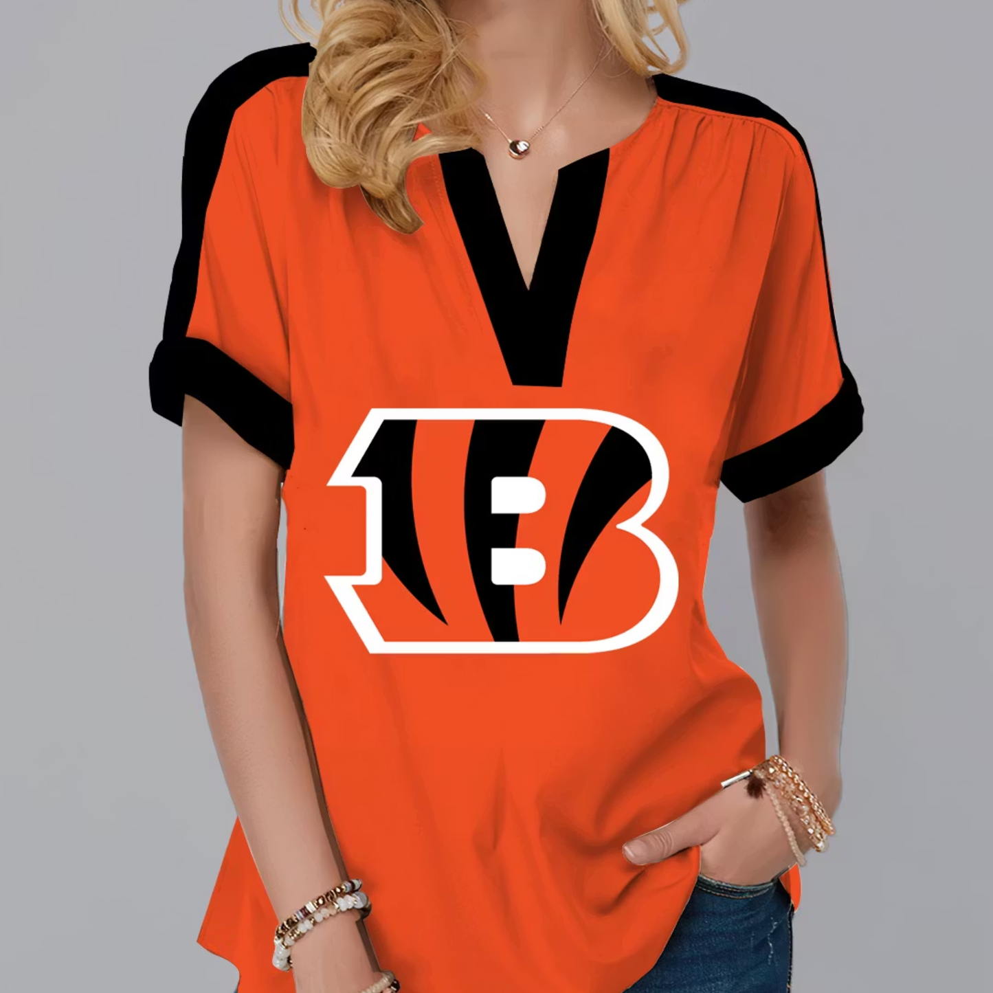 FINAL SALE - NEW CUSTOMIZED NFL16 CCB CINCINNATI BENGALS V-NECK FEMALE SHIRT