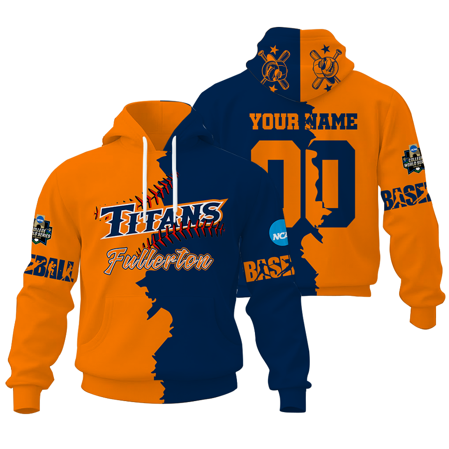 FINAL CLEARANCE - NEW CUSTOMIZED COLLEGE WORLD SERIES NCAA16 CAL STATE FULLERTON TITANS UNISEX HOODIE & ZIP HOODIE