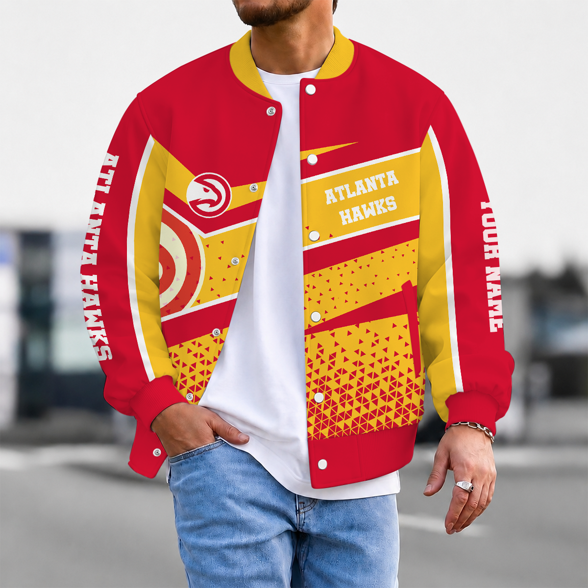 FLASH SALE - NEW CUSTOMIZED NBA17 AHA ATLANTA HAWKS BASEBALL JACKET, SATIN VARSITY JACKET