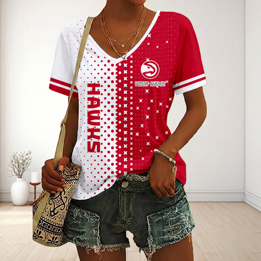 VIRAL EDITION - NEW CUSTOMIZED NBA17 AHA ATLANTA HAWKS V-NECK FEMALE SHIRT