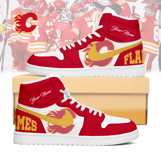 FINAL SALE - NEW CUSTOMIZED NHL17 CGF CALGARY FLAMES AIR JORDAN SNEAKERS