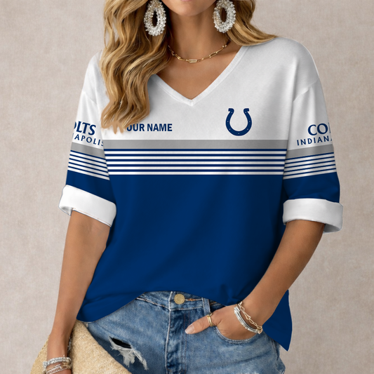 LIMITED EDITION - NEW CUSTOMIZED NFL17 IDC INDIANAPOLIS COLTS WOMEN'S HEART V-NECK LONG SLEEVE SHIRT