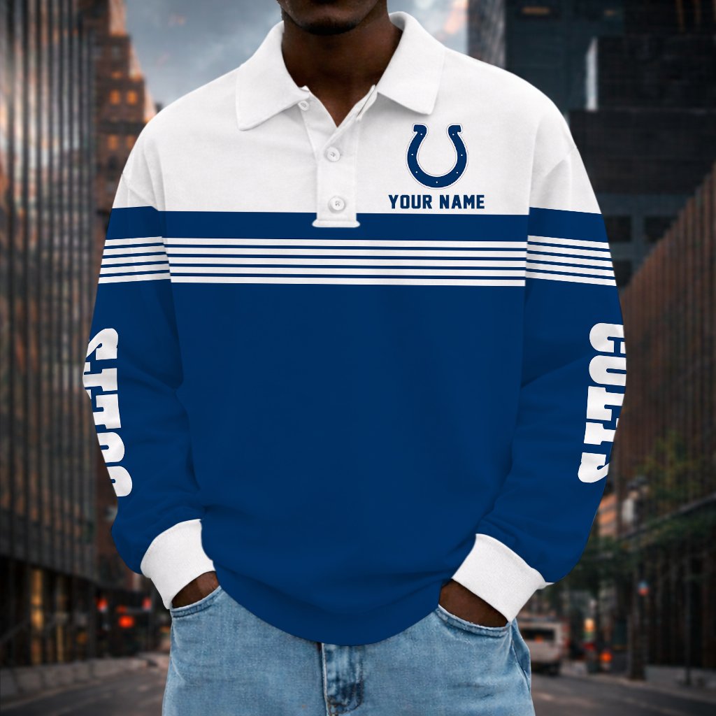 EXCLUSIVE EDITION - NEW CUSTOMIZED NFL17 IDC INDIANAPOLIS COLTS LONG SLEEVE POLO SHIRT