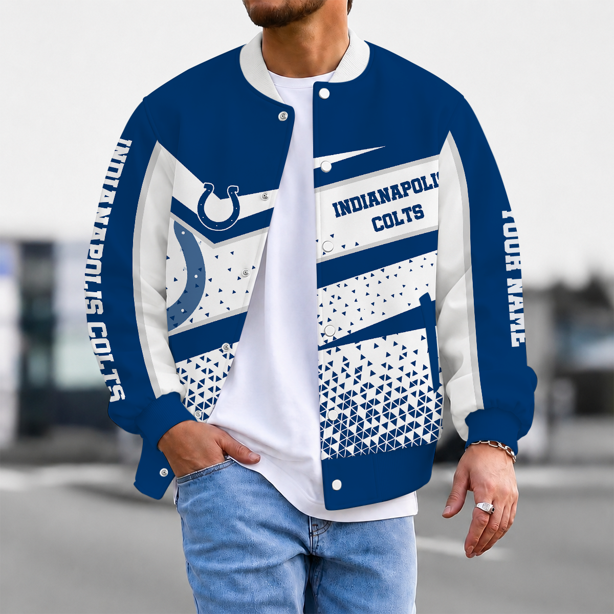 FLASH SALE - NEW CUSTOMIZED NFL17 IDC INDIANAPOLIS COLTS SATIN VARSITY & BASEBALL JACKET