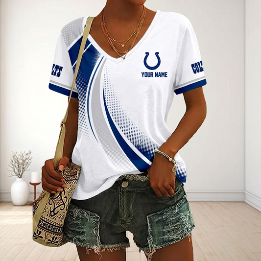FINAL SALE - NEW CUSTOMIZED NFL17 IDC INDIANAPOLIS COLTS V-NECK FEMALE SHIRT