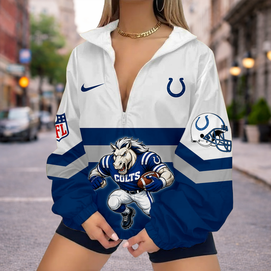 FINAL SALE - NEW CUSTOMIZED NFL17 IDC INDIANAPOLIS COLTS V-NECK ZIPPER SWEATSHIRT JACKET