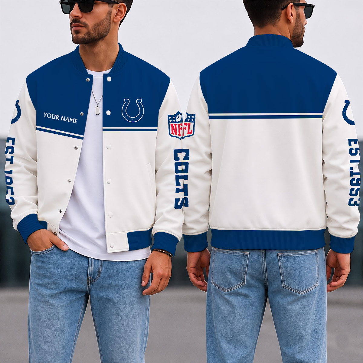 FINAL SALE - NEW CUSTOMIZED NFL17 IDC INDIANAPOLIS COLTS SATIN VARSITY & BASEBALL JACKET