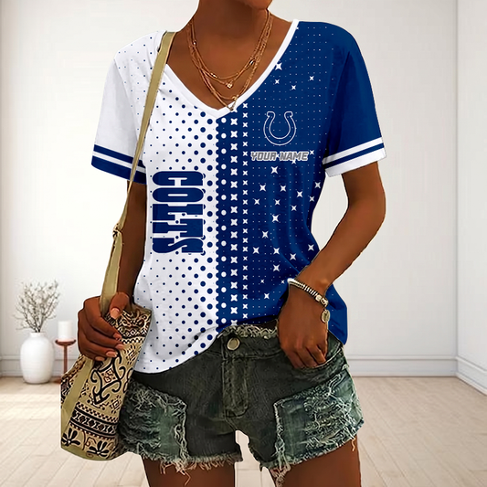 FINAL SALE - NEW CUSTOMIZED NFL17 IDC INDIANAPOLIS COLTS V-NECK FEMALE SHIRT