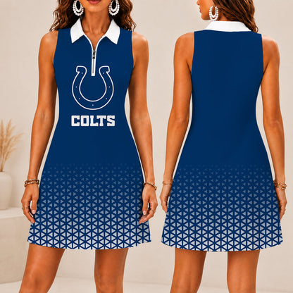 LIMITED EDITION - NEW CUSTOMIZED NFL17 IDC INDIANAPOLIS COLTS WOMEN'S ZIP SLEEVELESS POLO DRESS