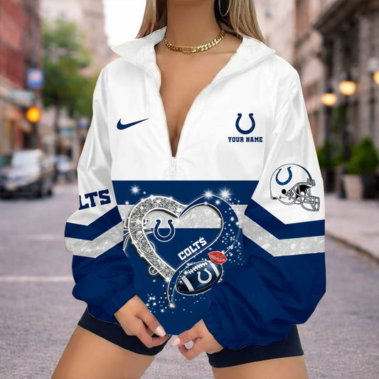 FINAL SALE - NEW CUSTOMIZED NFL17 IDC INDIANAPOLIS COLTS V-NECK ZIPPER SWEATSHIRT JACKET