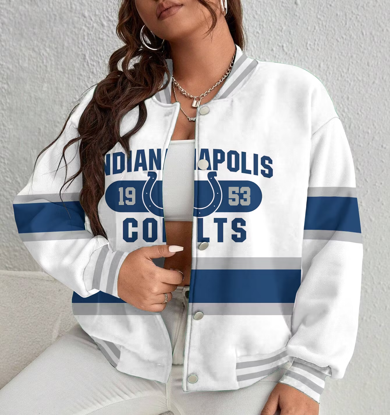 FINAL SALE - NEW CUSTOMIZED NFL17 IDC INDIANAPOLIS COLTS SATIN VARSITY & BASEBALL JACKET