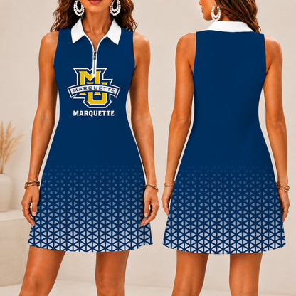 VIRAL EDITION - NEW CUSTOMIZED | NCAA MAM17 MGE MARQUETTE GOLDEN EAGLES WOMEN'S ZIP SLEEVELESS POLO DRESS