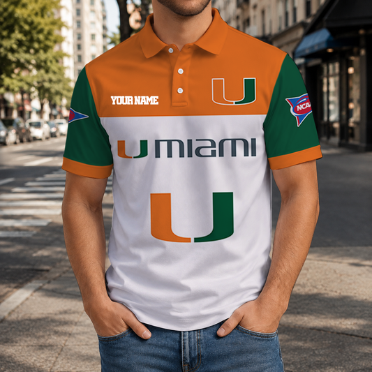 SPECIAL OFFER - NEW CUSTOMIZED NCAA FBS17 MIH MIAMI HURRICANES POLO SHIRT, ZIP POLO SHIRT & T-SHIRTS